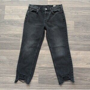 Free People Black Distressed Patch Straight Jeans - Women's Denim